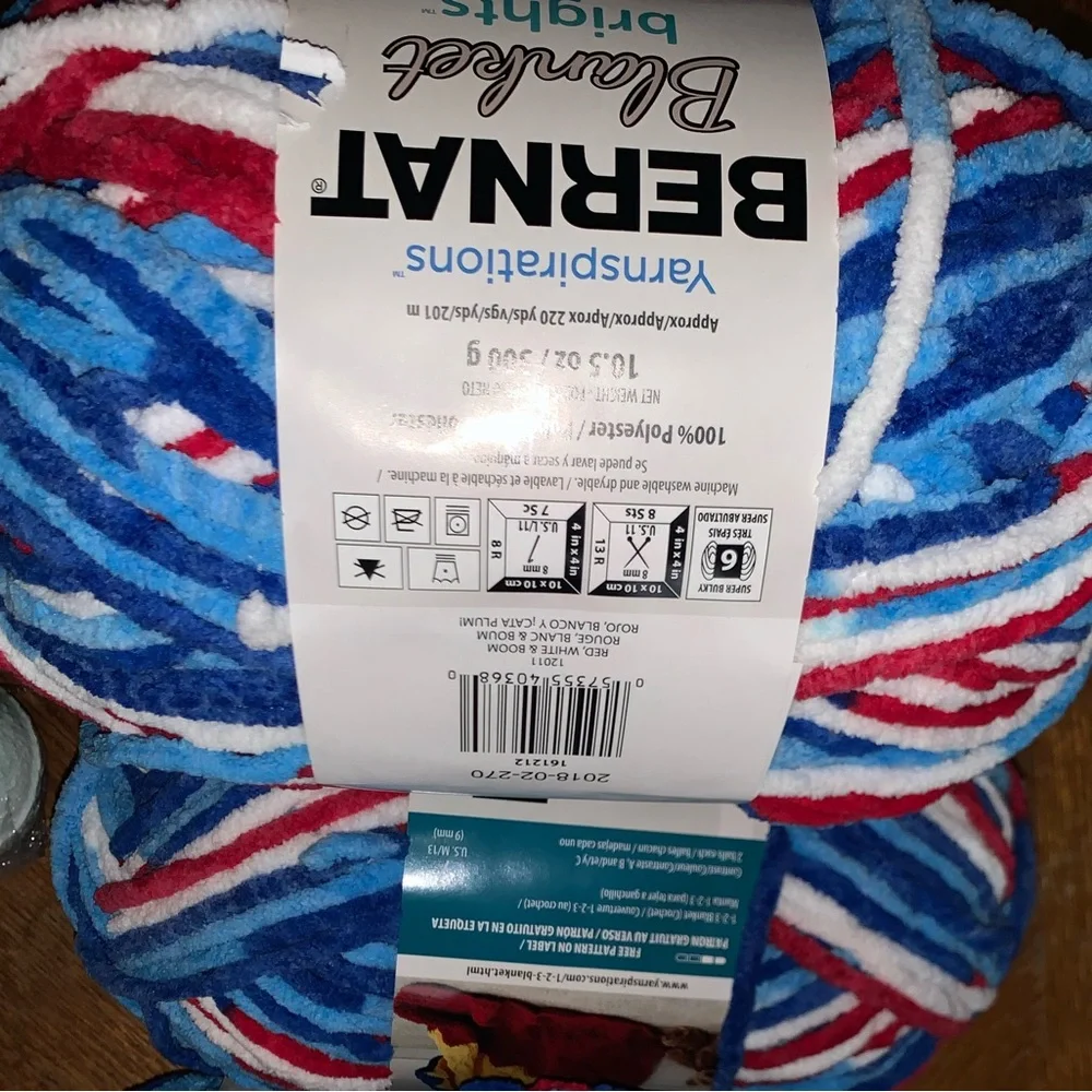 Colorful Red White Blue Handmade Crochet Blanket Afghan Apprx. 50x52 inches - Picture 13 of 16